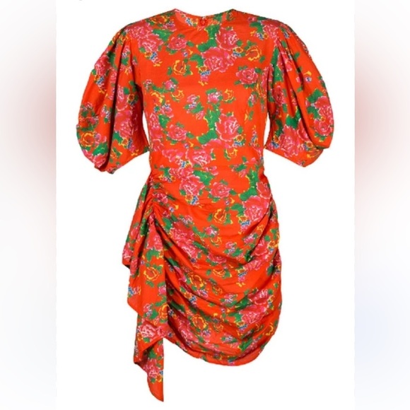 NWOT RHODE Pia Resort Red Floral Puff-Sleeve Ruched Mini Dress Size XS - Picture 9 of 16